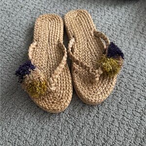 Braided Tan Sandals with Tassel Accents